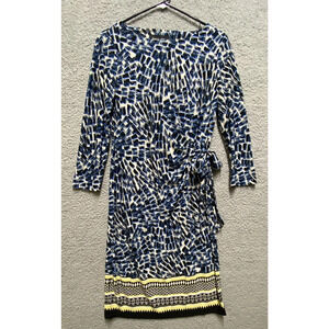 Black Label Evan Picone Dress Womens 6 Blue Stretch Wrap Long Sleeve